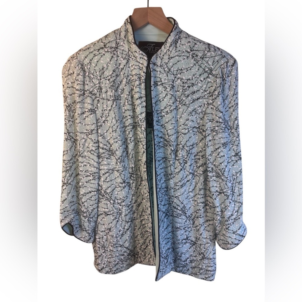 Alex Evenings Mint Green Glitter Print Patterned Twinset 3/4 Sleeves Size Large